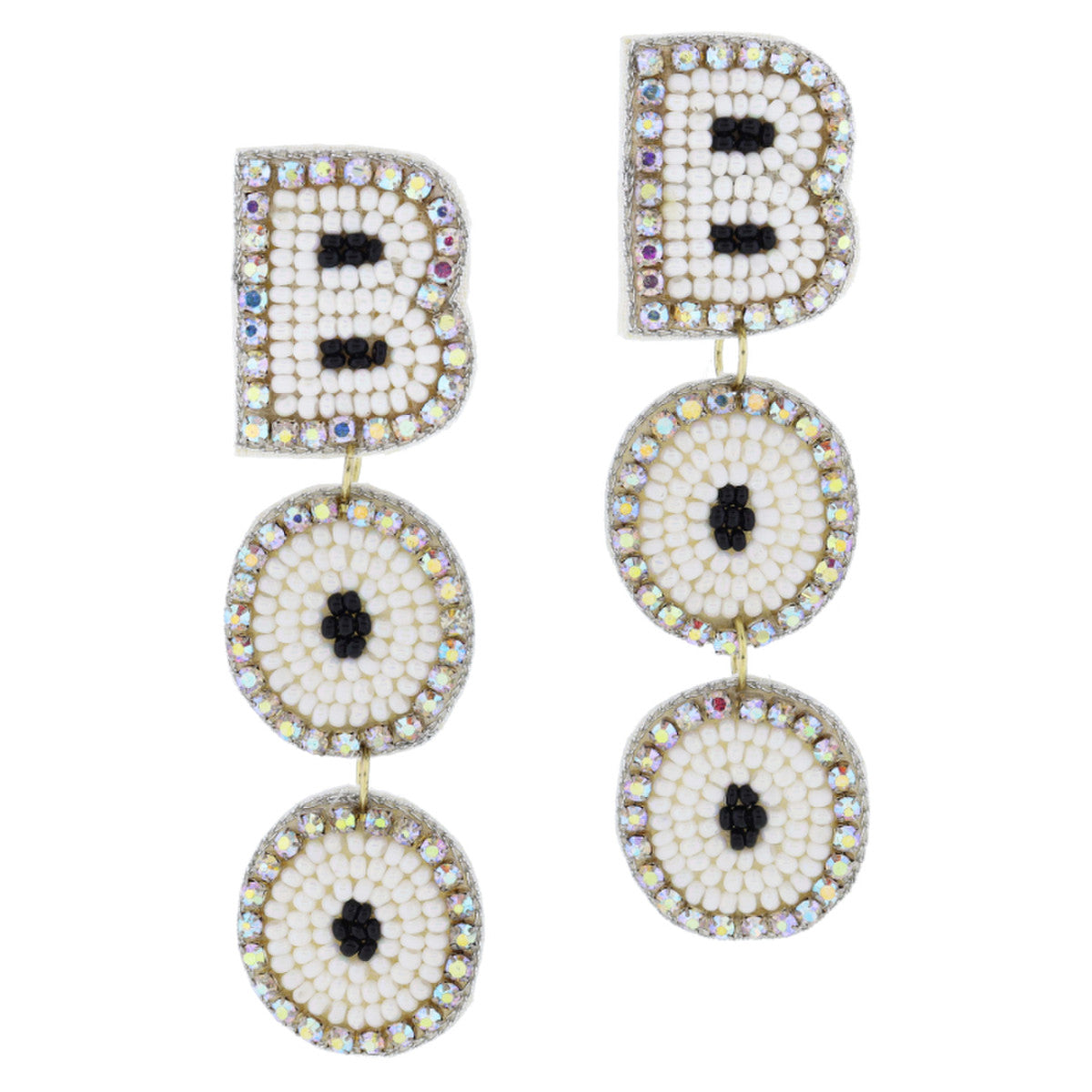 White & Black Beaded " BOO" Earrings