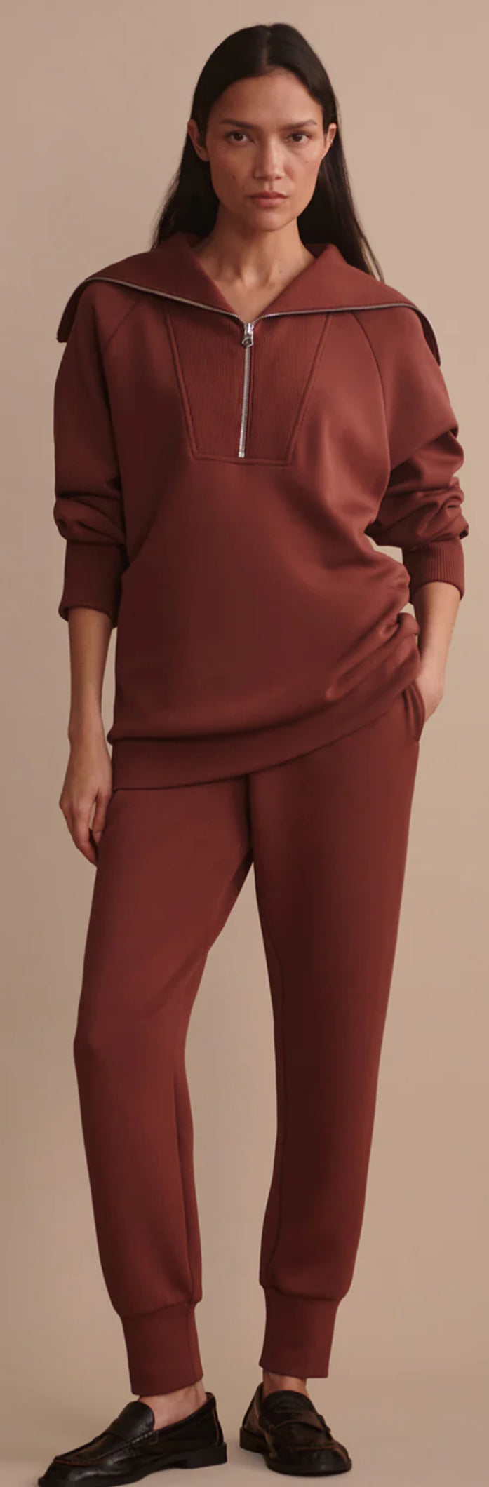 Xina Half Zip Longline Sweat  - Cinnamon