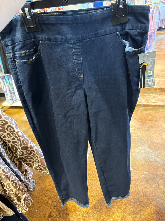 ankle pant w/ 5-pkt fringe hem