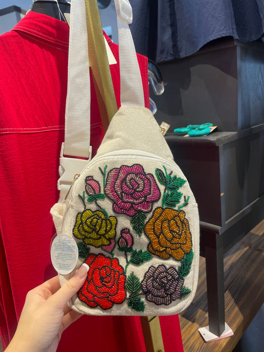 MULTI ROSES BEADED FANNY PACK