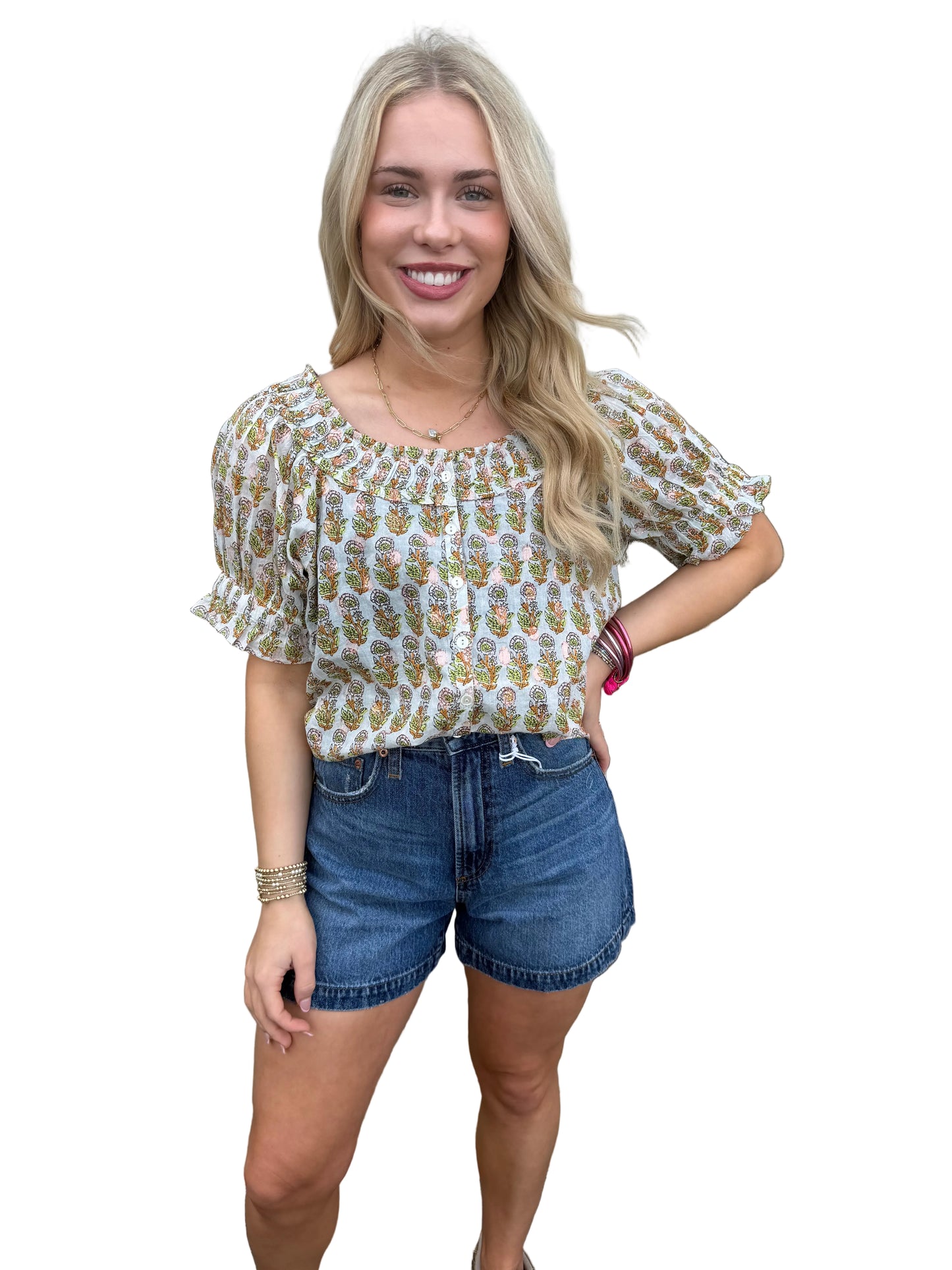 Aqua rouched neck top