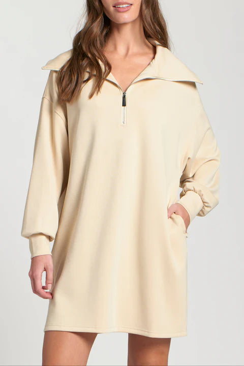 Tan half zip sweatshirt dress