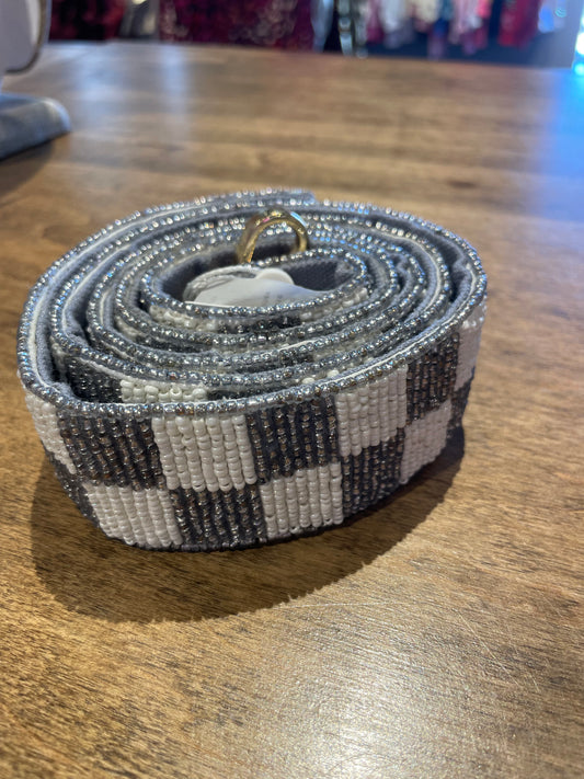 CHECKERED BEADED BELT BAG
