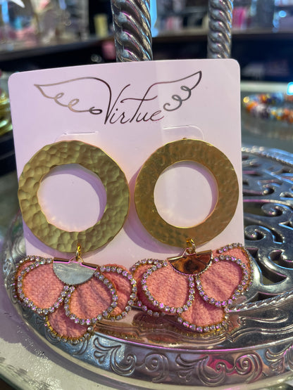 Hammered Circle Post W/ Rhinestone Flower