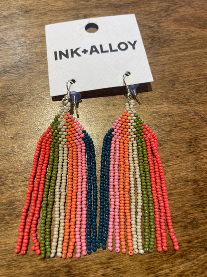 DOLLY VERTICAL STRIPE BEADED FRINGE EARRING