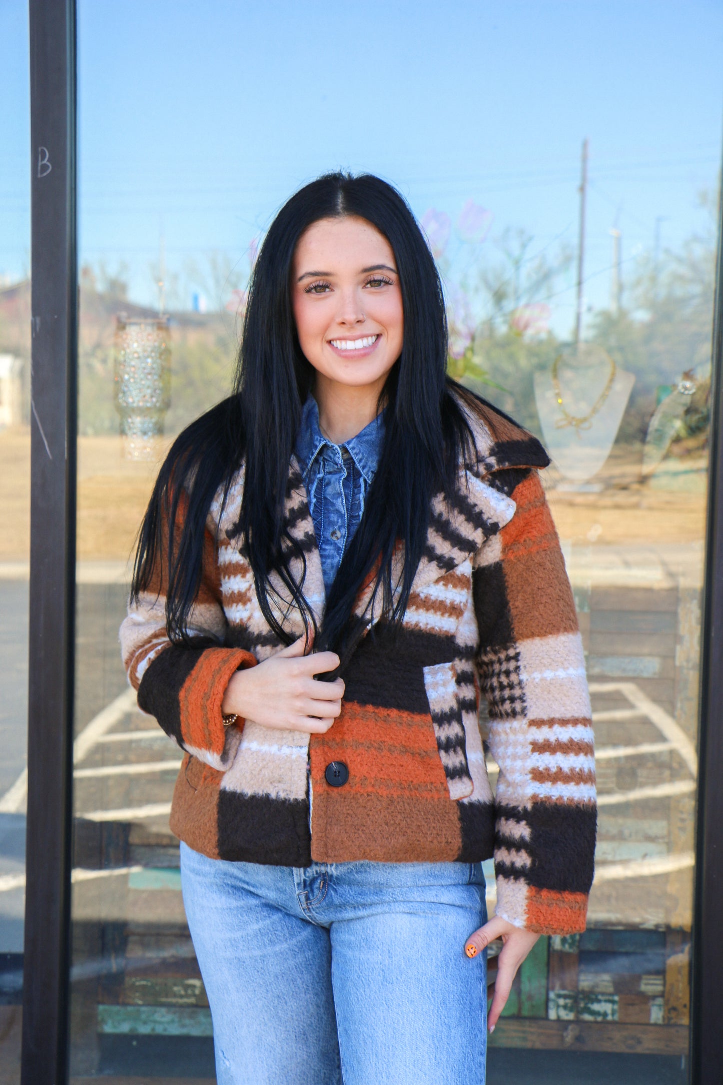 brown short jacket