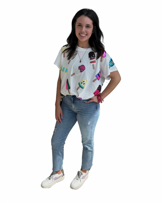 White Scattered Multi Color Popsicle Tee