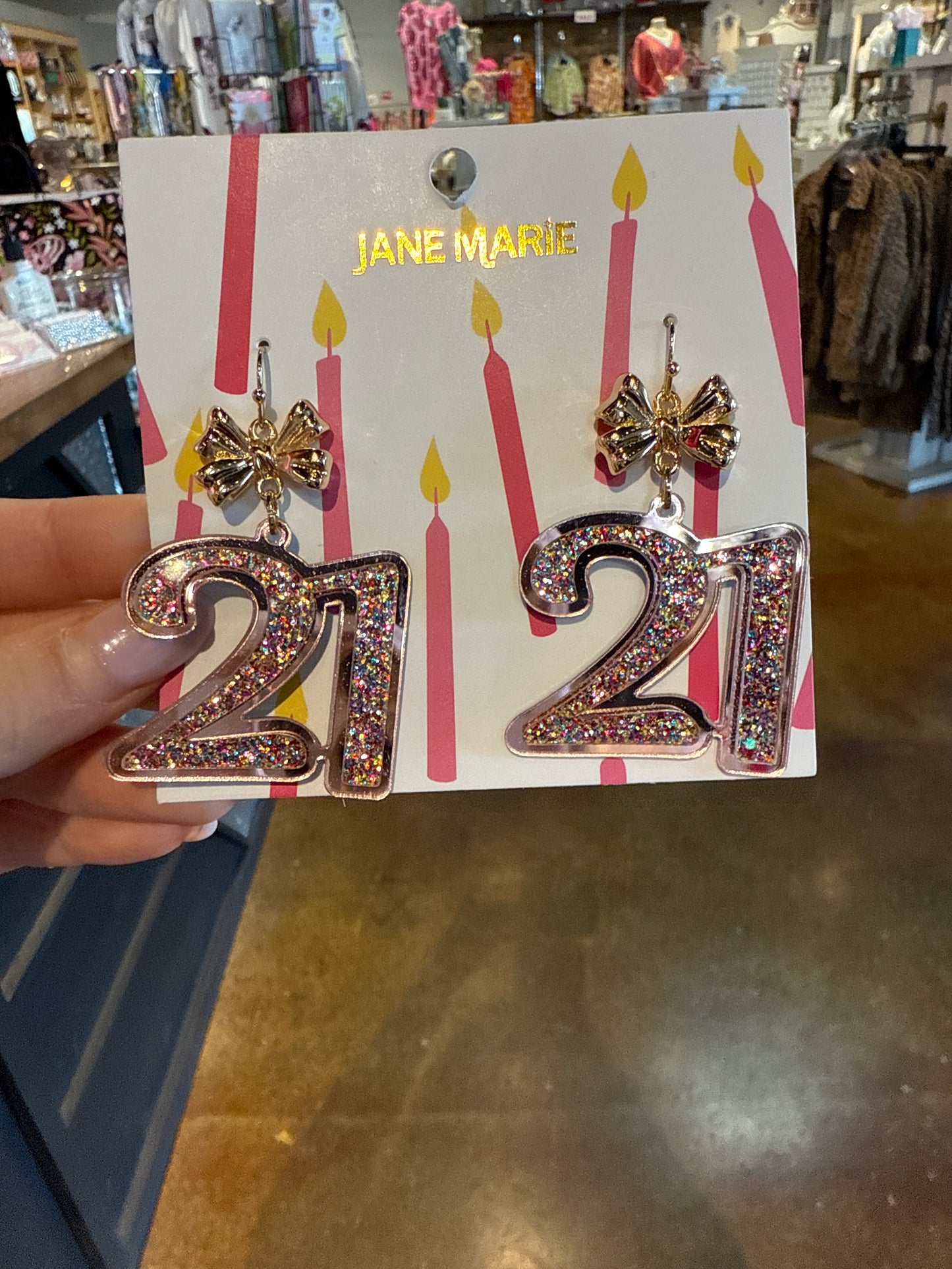 Multi Glitter Acrylic age Earring with Gold Bow