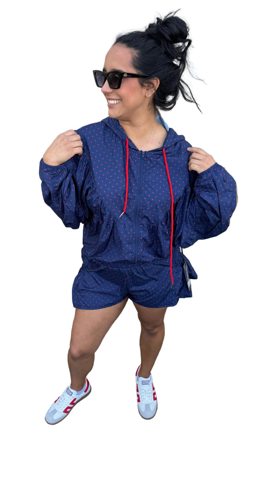 Red and blue polka dot set