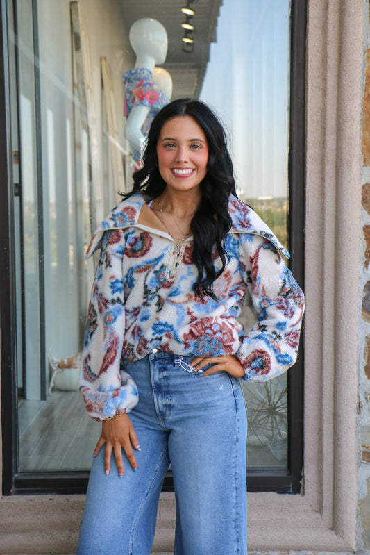 Long sleeve half zip sherpa popover jacket