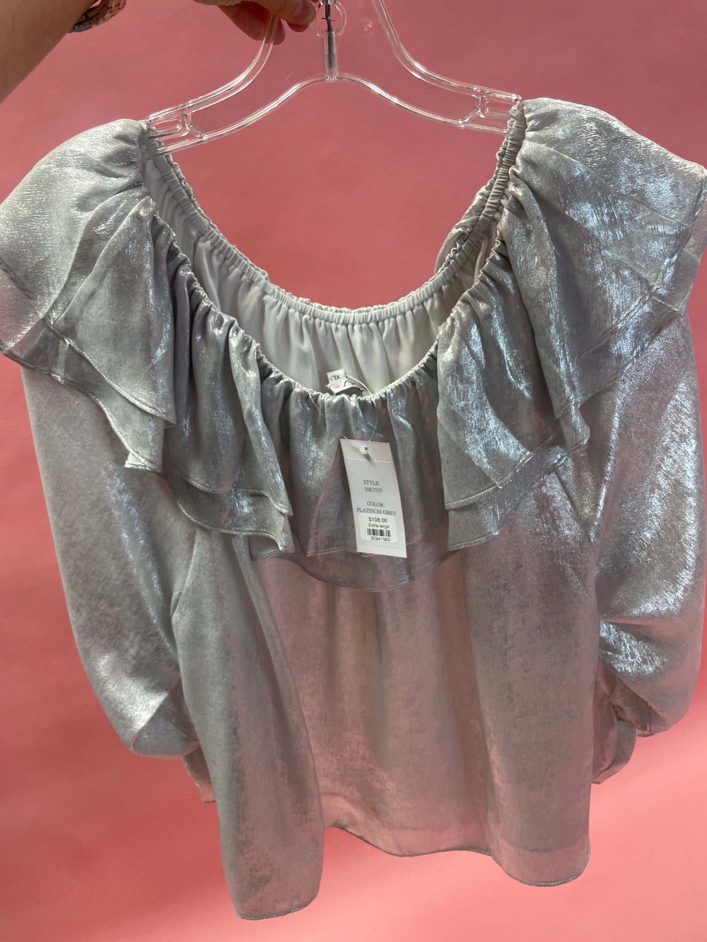 Platin Grey Ruffles Shoulder Top