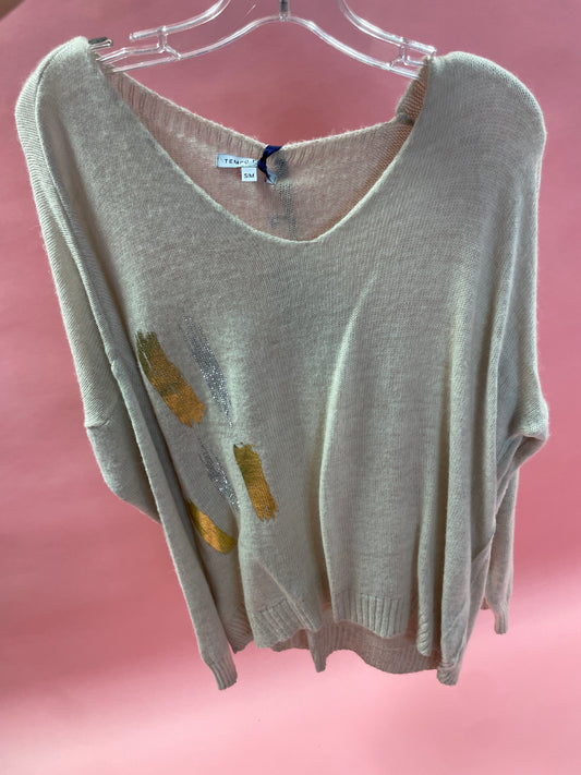 painted v neck pull on beige