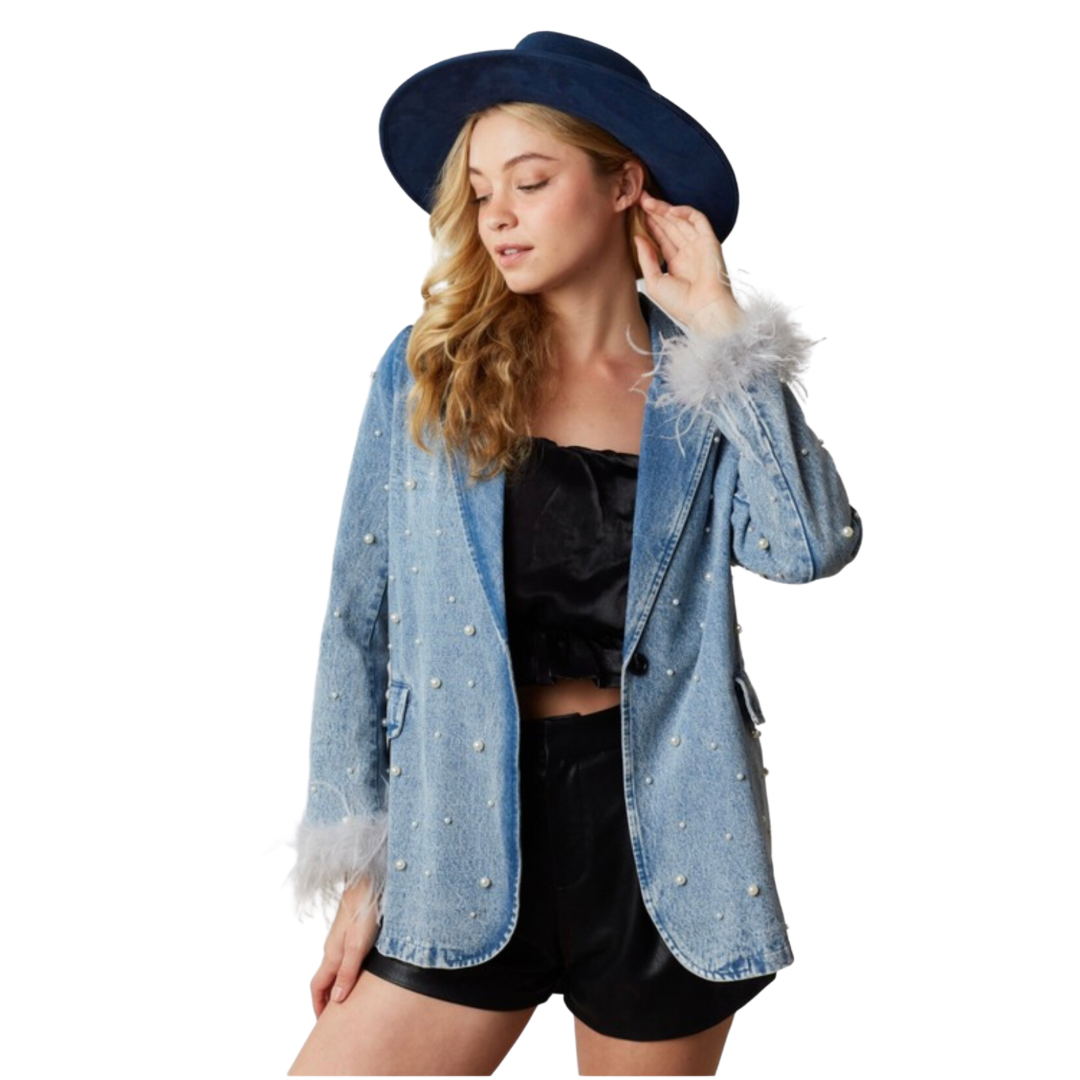 Pearl Studded Denim Jacket