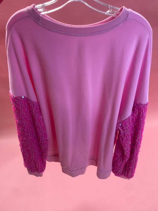 Plus Size Sequin Sleeve Drop Shoulder Sweatshirt