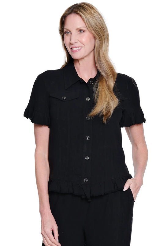 black ruffle end denim jacket