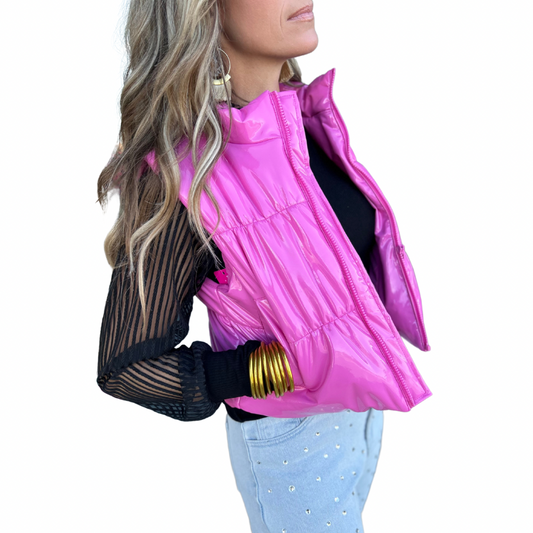 SHINY QUILTED PUFFER CROP VEST