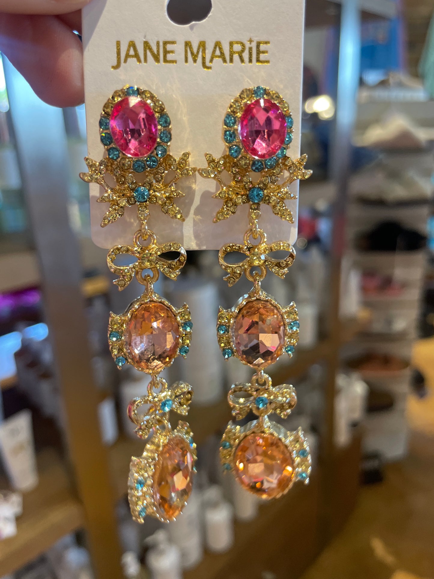 Coral Pink and Peachy Champagne Oval Crystals with Decorative Gold Detailing with Aqua and Gold Crystal Embellishments