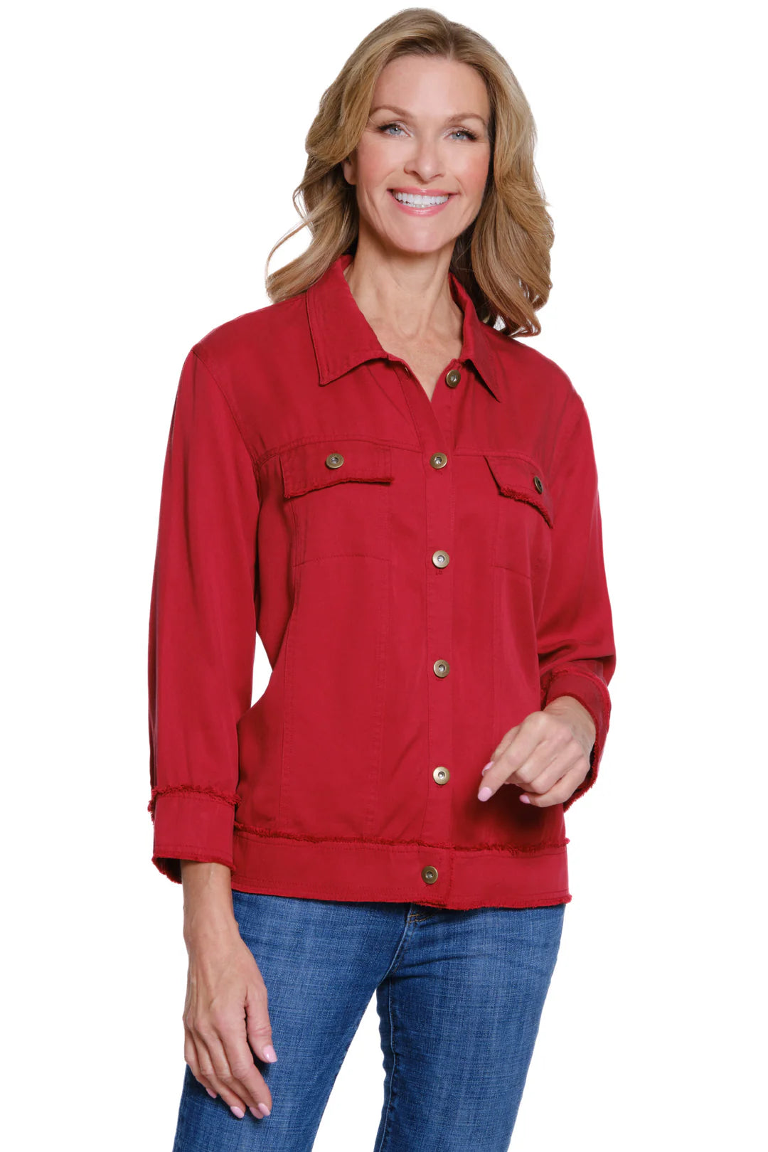 Roll tab 2 pocket button front fringed shirt