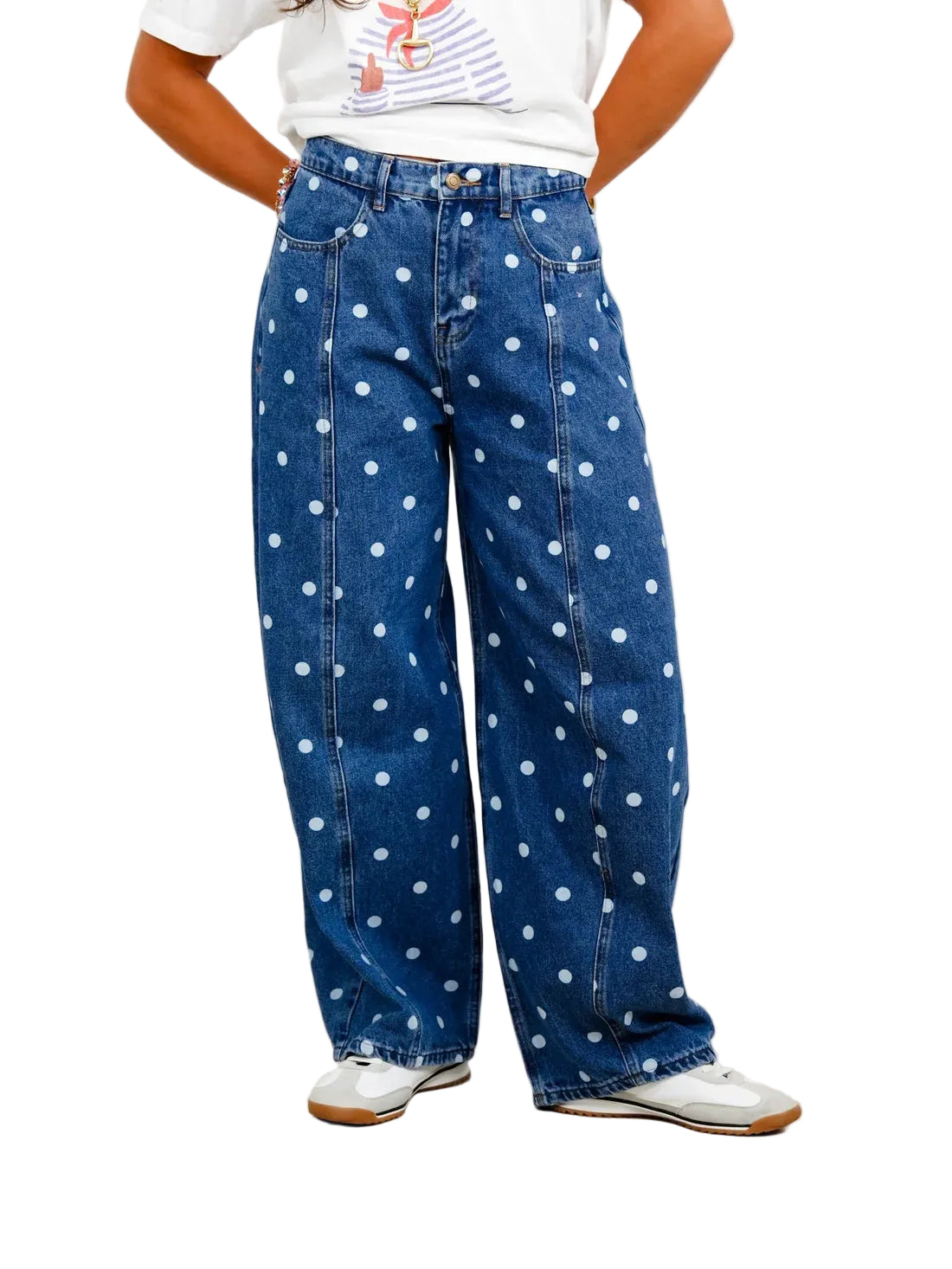Polka dot barrel jean