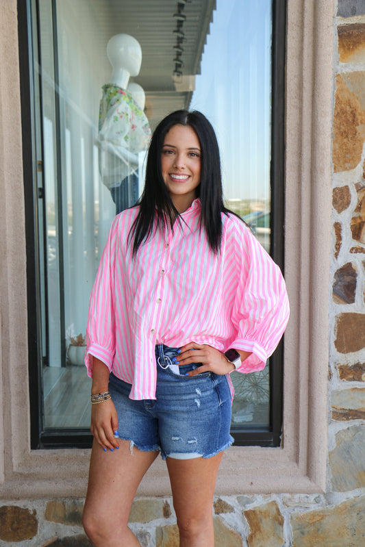 Neon Button Up Stripped Top