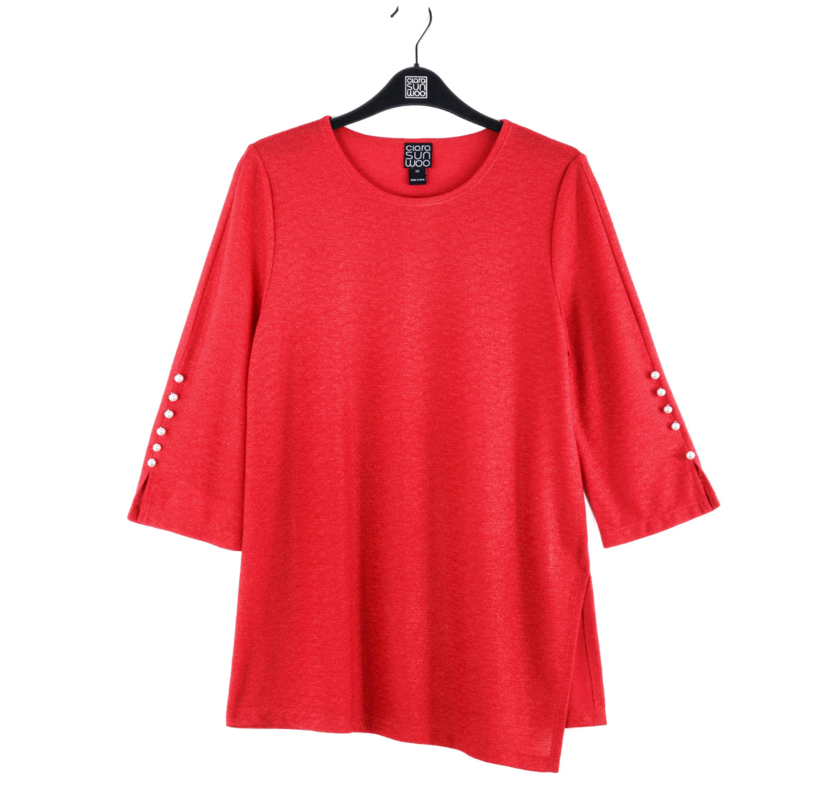 Shimmer Sheen Scoop Neck Angled Knit Tunic