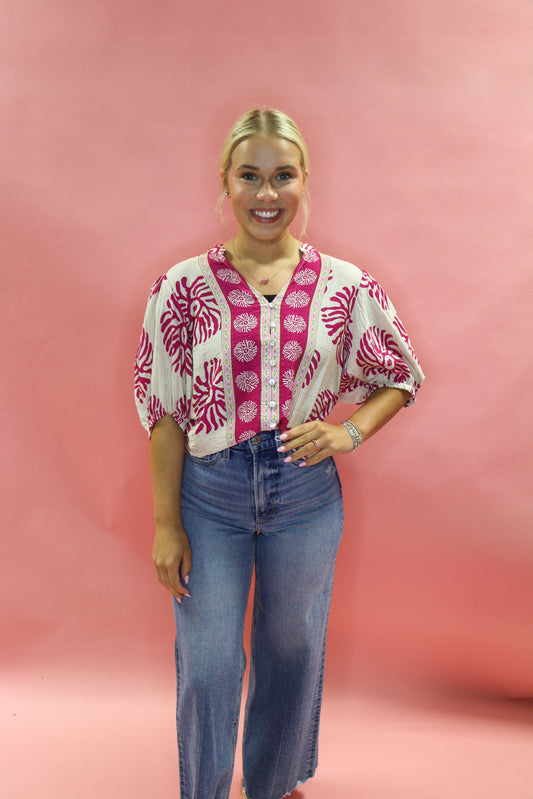 puff sleeve abstract top