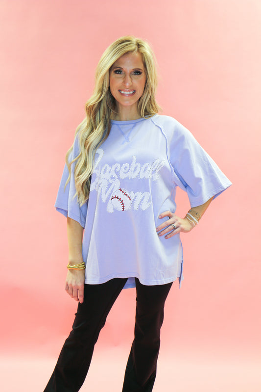 Mineral Washed French Terry Raglan SS Top w/ Baseball mom