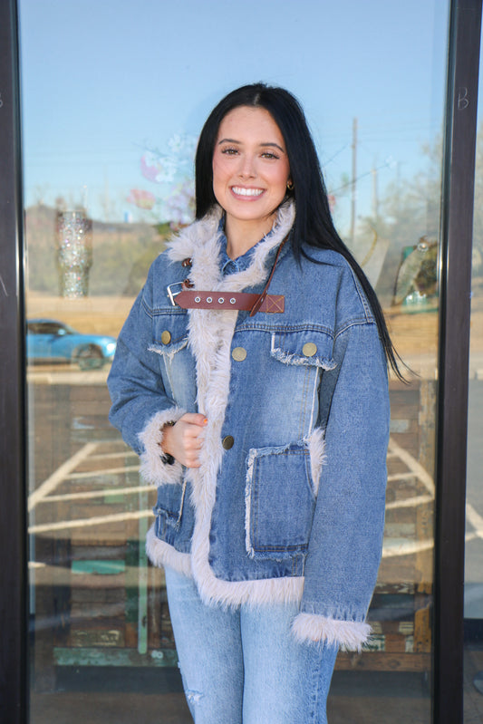 SHORT FUR DENIM JACKET
