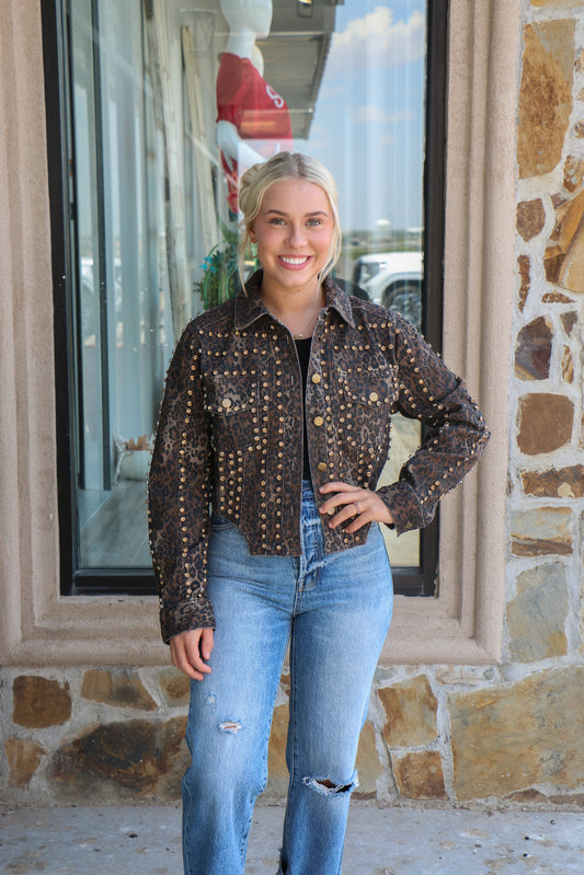 gold rhinestone leopard jacket