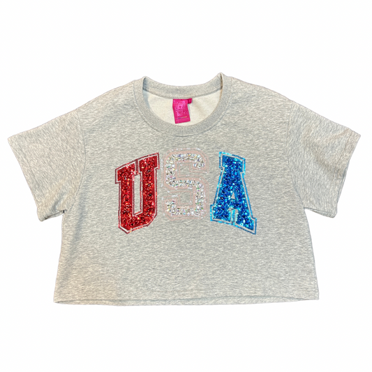 GREY BEADED USA SHIRT