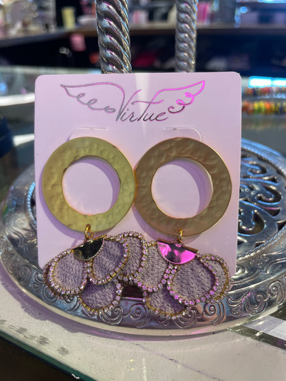 Hammered Circle Post W/ Rhinestone Flower