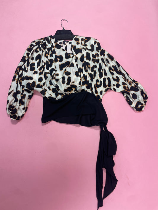 LEOPARD PRINT TOP WITH LONG BLACK STRING