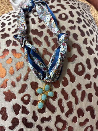 Gemstone Cross on Scarf Necklace