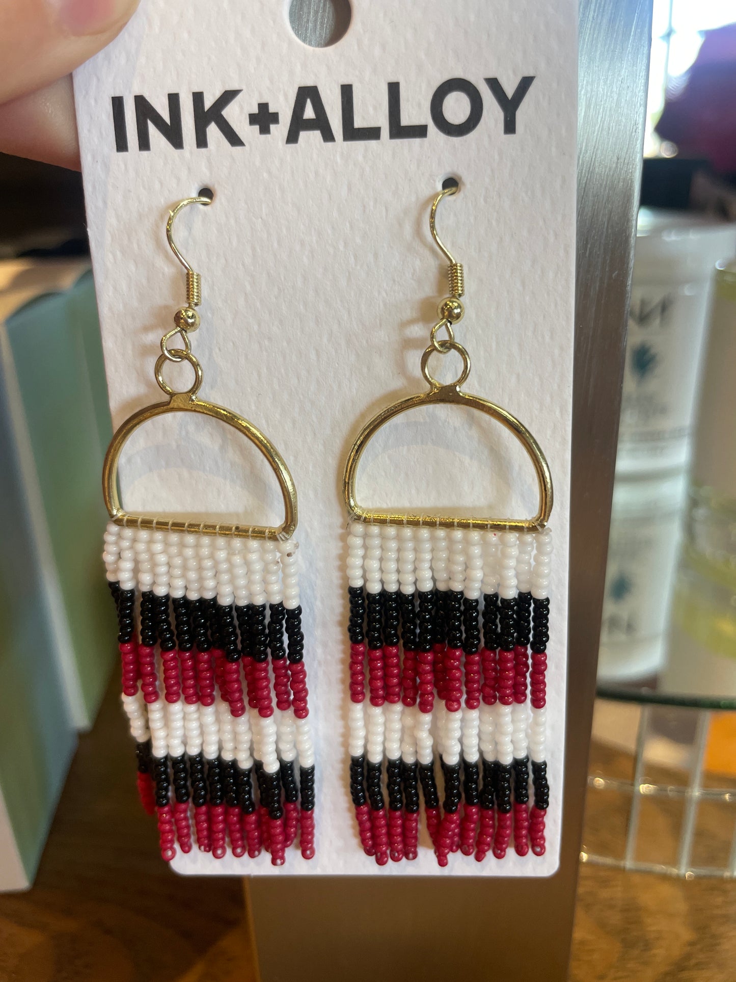 ALLISON CHECKERED BEADED FRINGE EARRINGS