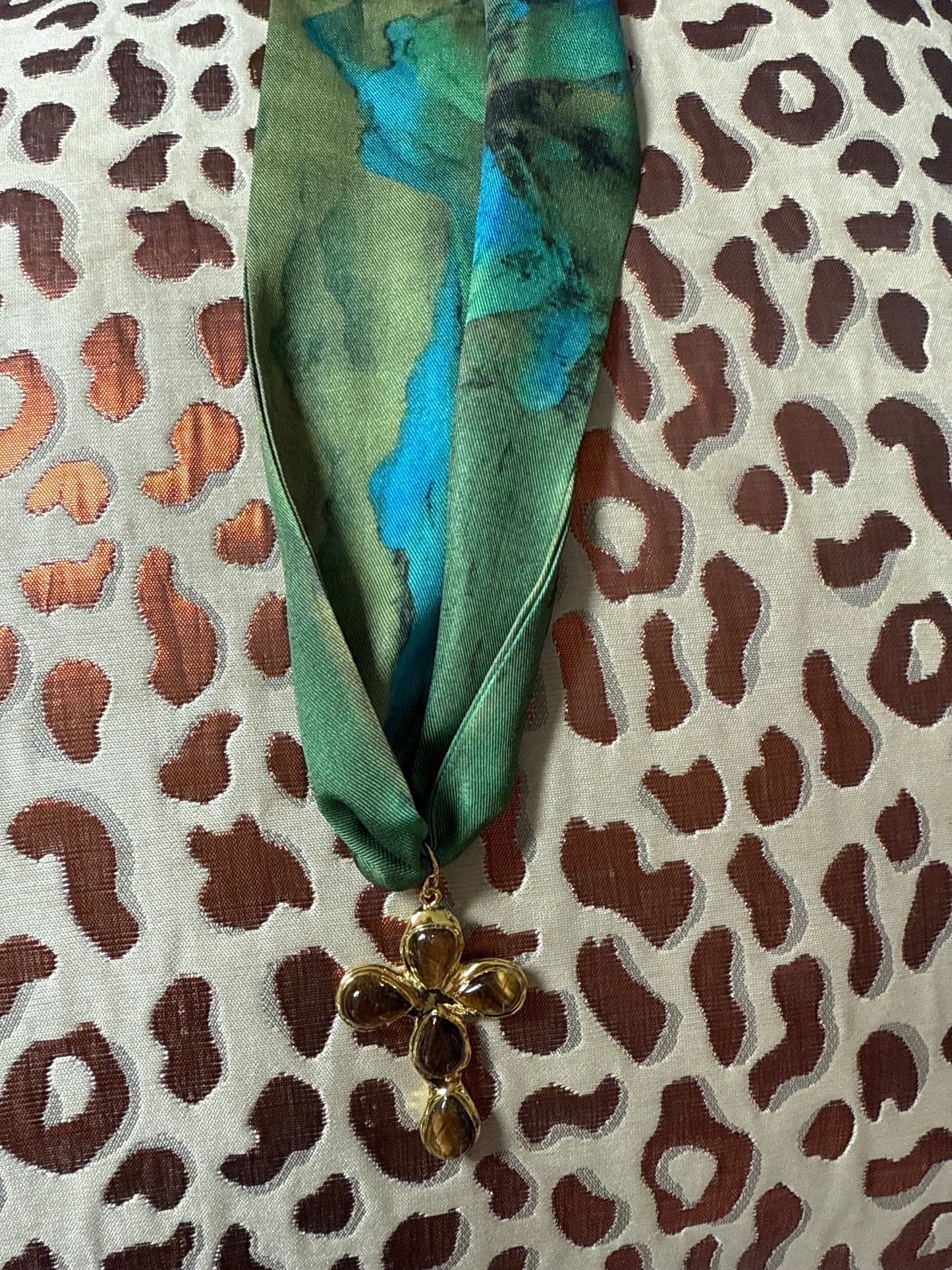 Gemstone Cross on Scarf Necklace