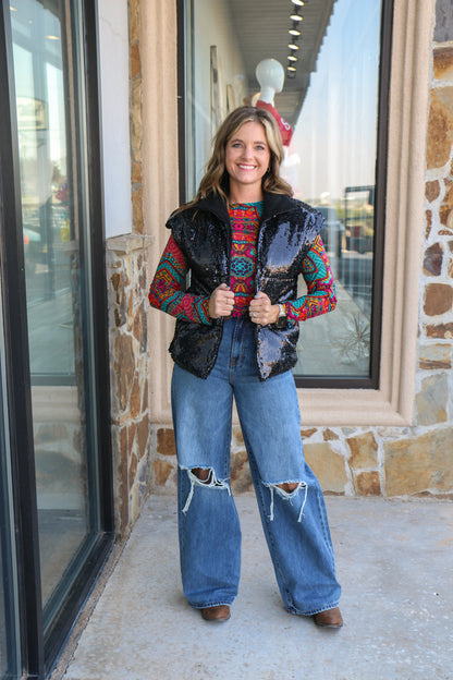 sequin puffer vest
