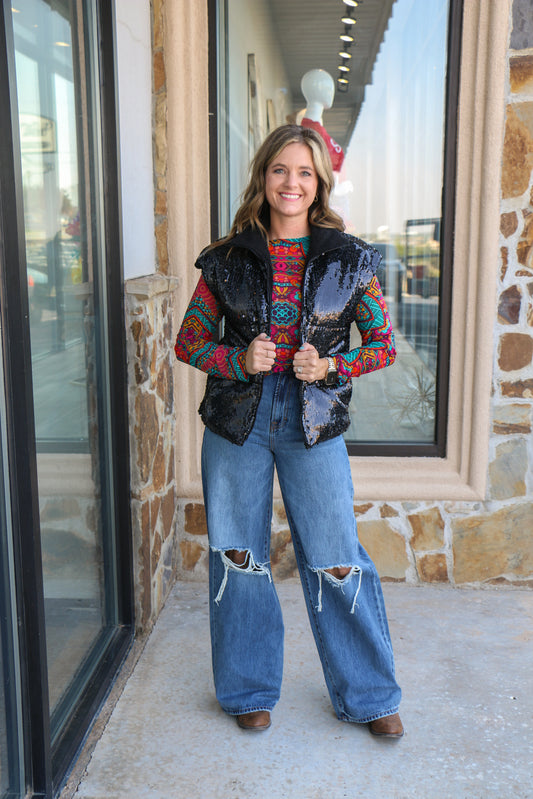 sequin puffer vest