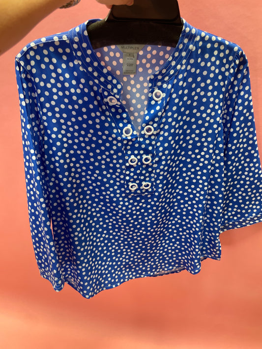 BLUE POLKA DOT 3/4 SLV BLOUSE