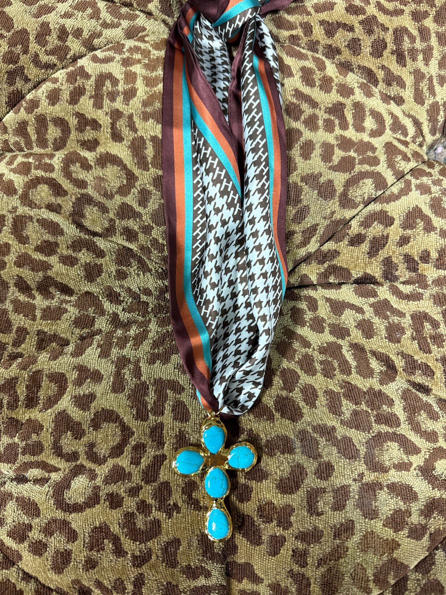 Esther Pearl Cross on Scarf  Necklace