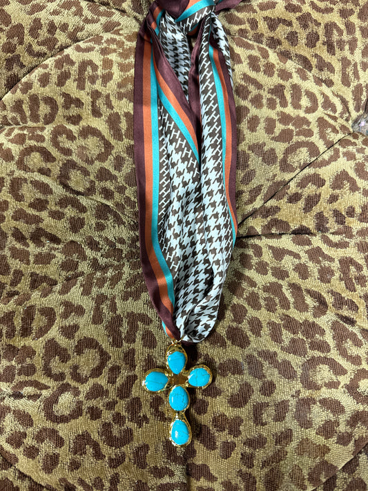 Esther Pearl Cross on Scarf  Necklace