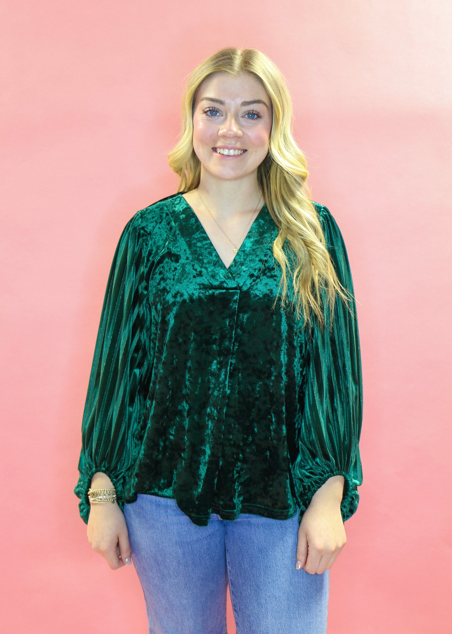 HUNTER GREEN VELVET BLOUSE