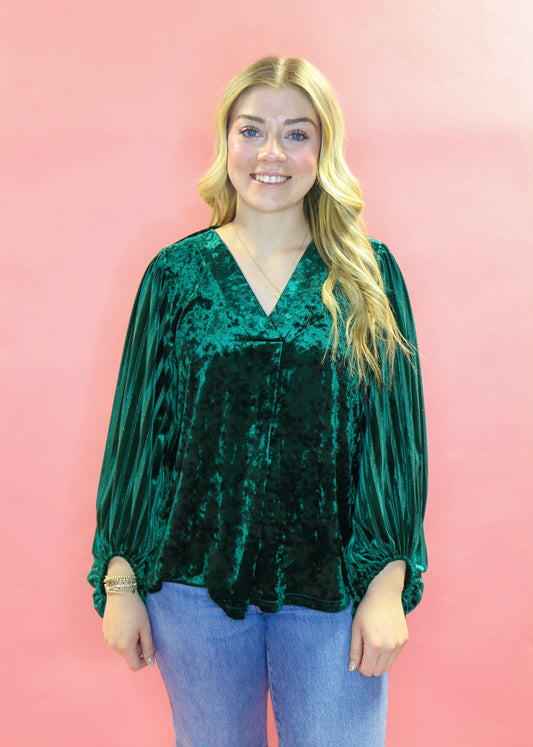 HUNTER GREEN VELVET BLOUSE