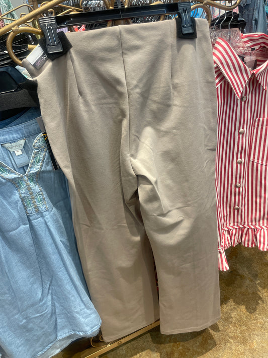 BEIGE FLARE LEG ANKLE PANTS