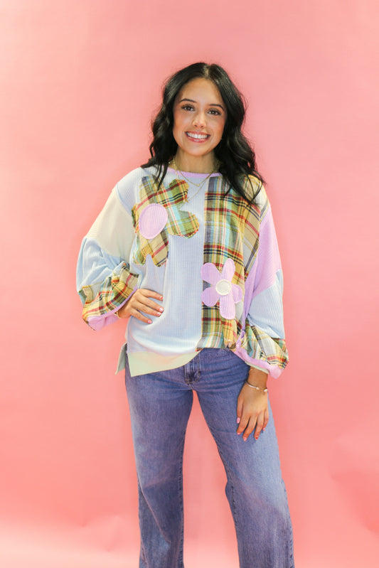 Blue Lilac Flower Sweater