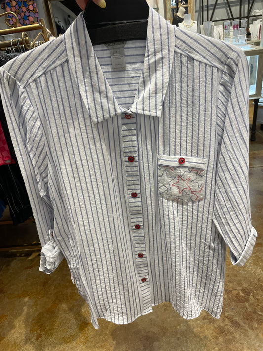 Roll Tab L/S 3-PKT Bttn Frt Hi-Lo Shirt