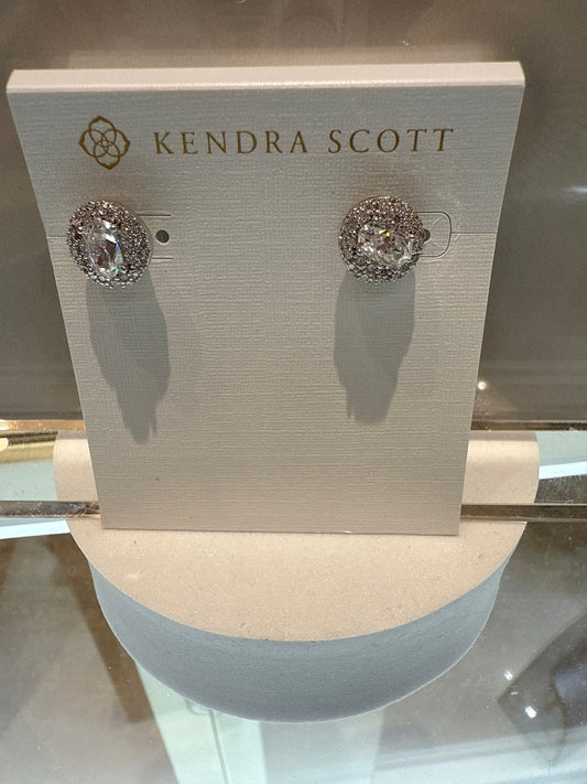 BELLA STUD EAR RHOD METAL WHITE CZ
