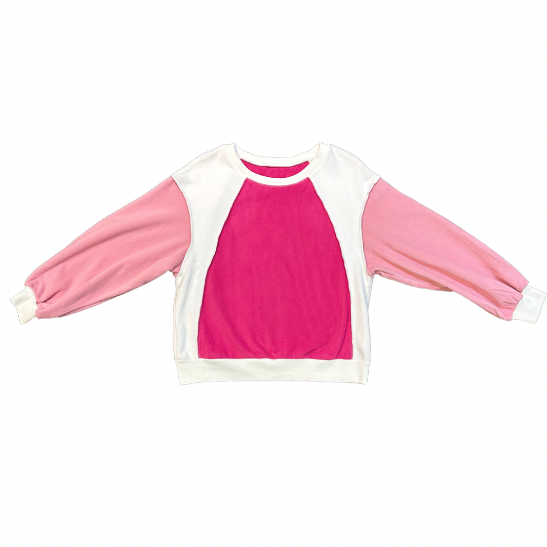 Rose Colorblock Pullover Fleece Sweatshirt