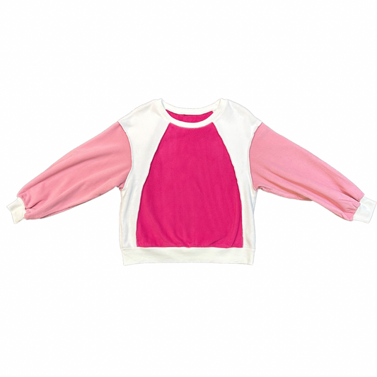 Rose Colorblock Pullover Fleece Sweatshirt