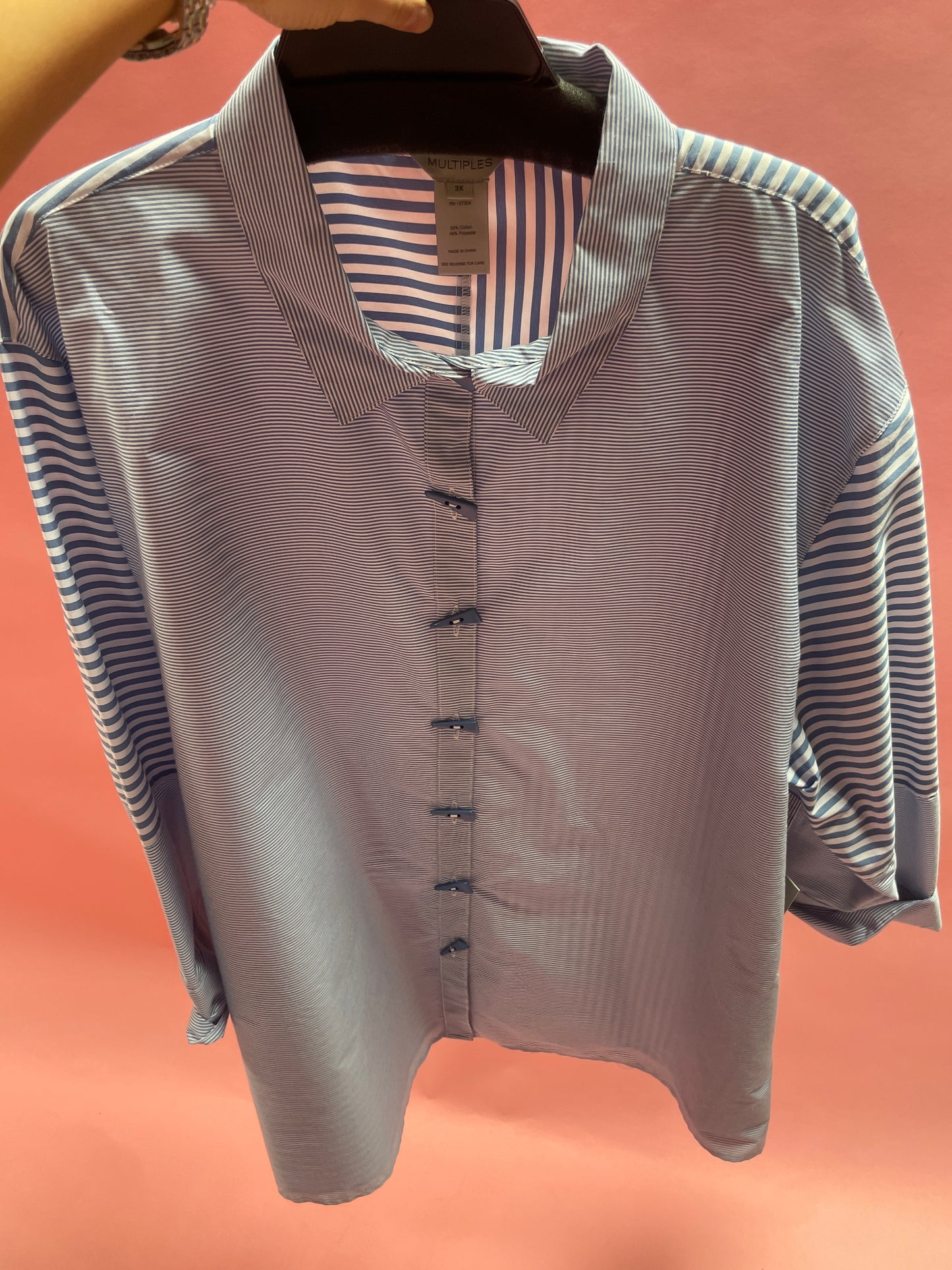 Blue Button Up Stripe Top