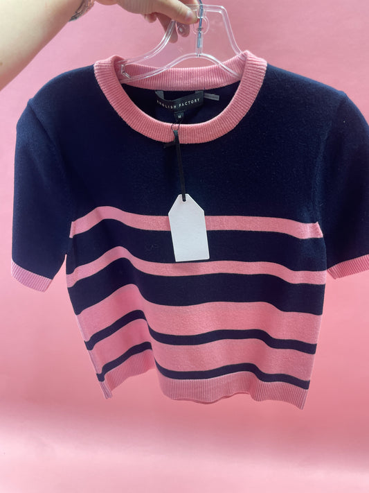 STRIPE SHORT SLV KNIT TOP